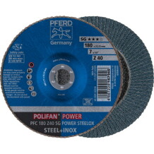 Lameļu disks SG POWER STEELOX 180mm Z40 PFC, PFERD, 167946, 180mm, Alumīnija-cirkonija Z graudu izmēri: 40, 60, 80, 120