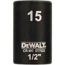DeWALT triecienmuciņa 15 mm 1/2 in, 38 mm, standarta triecienmuciņa, 6 punktu izliekta forma