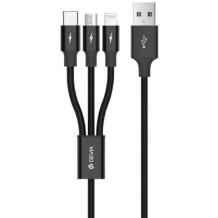 Devia USB laidas 102010334151, 1,2m, 2A, Lightning, Type-C, MicroUSB, nailonas, aliuminis, greitas įkrovimas