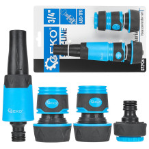 Dārza piederumu komplekts 3/4" 4 gab., GEKO, G72926, ar regulējamu smidzinātāju un ātrajiem savienotājiem