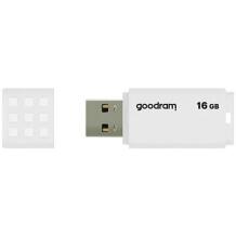Goodram Pendrive UME2 16GB USB 2.0 UME2-0160W0R11, 16 GB, USB 2.0, 20 MB/s, 5 MB/s, balta, plastmasas korpuss
