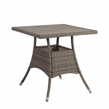 Dārza galds PALOMA 74x74xH72,5cm, galda virsma: polivuds, krāsa: brūngani pelēks, metāla rāmis ar plastikāta pinumu,