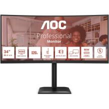 Aoc LCD монитор CU34E4CV 34" WQHD 120Гц, 3440 x 1440, VA, 4 мс, 21:9, 178°/178°, HDR10, KVM, 90W PD, 2 HDMI, 1 DP, 4 USB