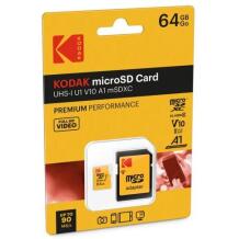 Kodak microSDXC 64GB, EKMSDM64GXC10K, 64GB, UHS-I, V10, A1, 90MB/s, 25MB/s, microSDXC adapter