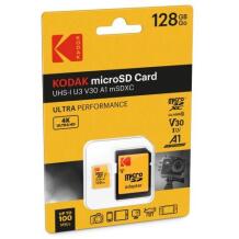 Kodak microSDXC 128GB UHS-I U3 Ultra EKMSDM128GXC10HPRK, 128GB, UHS-I, V30, 100MB/s, 40MB/s, A1, adapter kaasas