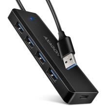 Axagon USB хаб HUE-C1A 4x USB 5Gbps, силовой кабель 19 см, кардридер, зарядное устройство 1.5A/5V