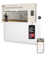 Paneļveida sildītājs ar 1500 W jaudu un WiFi vadību telpām līdz 18–22 m² IPX4 balts PA1500WIFI4 Mill