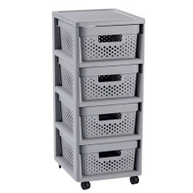 Kumode uz riteņiem ar 4 caurumotām kastēm 11L 0804356099 Curver 30x36x69cm pelēka