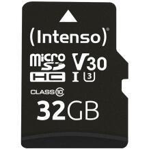 Intenso mälukaart microSDHC 3433480 32 GB, lugemiskiirus 100 MB/s, kirjutamiskiirus 45 MB/s, UHS 3, V30, adapter kaasas, must