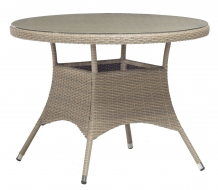 Dārza galds LARACHE D100xH74cm, galda virsma: 5mm caurspīdīgs stikls alumīnija rāmis ar plastikāta pinumu, krāsa: pelēks