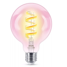 Svētku un dekora RGB viedā krāsainā atmosfēras efektu spuldze Filament Clear G95 E27 6.3 W Philips Smart WiFi