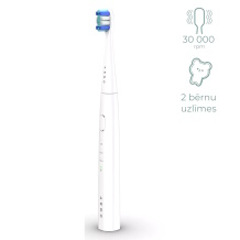 Vaikiškas ultragarsinis elektrinis dantų šepetėlis 30000aps./min 3 režimai 1 galvutė 2 lipdukai iki 100 dienų IPX7 baltas ADB0007 Aeno