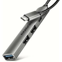 Axagon USB хаб HUE-STC 4 порта, 1× USB-C 480Mbps, 1× USB-A 5Gbps, 2× USB-A 480Mbps, кабель 12 см