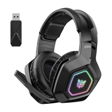 Onikuma B100 spēļu austiņas over-ear bezvadu/vadu Bluetooth 5.3 2.4 GHz/3.5 mm ar mikrofonu 50 mm draiveri līdz 60 st akumulatora darbības laiks RGB apgaismojums melns