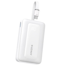 Kompakts 30W premium klases ārējais uzlādes akumulators ar iebūvētu USB-C kabeli 10000 mAh Balts A1688H21 Anker