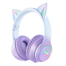 ONIKUMA B90 Blue/Purple spēļu austiņas Bluetooth 5.0/5.3 RGB kaķa ausis mikrofons trīs režīmu bezvadu un vadu 40 mm draiveri līdz ~7.5 st darbības laikam ar 3.5 mm kabeli un USB-C uzlādi zils/violets