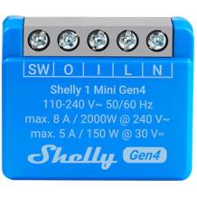 Shelly 1 Mini Gen4 Valdiklis, 1MiniGen4, 110-240 VAC, 20, 8 MB, potencialiai laisvi kontaktai, 100 m patalpose