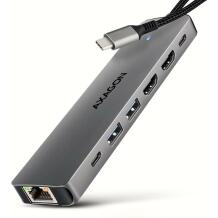 Axagon USB хаб HMC-7HX2 7в1, 2x HDMI, 1x RJ-45, 2x USB 5Gbps, 1x USB-C, 15 см силовой кабель