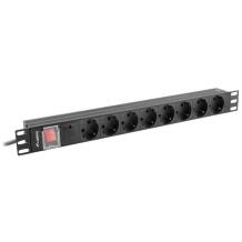 Lanberg pikendus PDU-08F-0200-BK, 1U, 16A, 8x schuko, 2m, automaatne kaitse, ülekoormuse kaitse