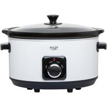 Adler Lēnā plīts AD 6413W, 5,8 l, 290 W, 3 temperatūras līmeņi, noņemama keramikas bļoda, rūdīta stikla vāks