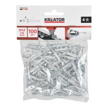 Kniedes 4,8x16mm - 100 gab. KREATOR KRTH62706, Daudzums: 100 #, Galvas forma: izliekta, Maksimālais biezums: 12 mm, Diametrs: 4.8 mm