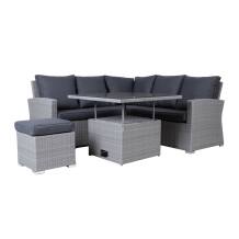 Dārza mēbeļu komplekts SAMUEL galds, stūra dīvāns un pufs 20599