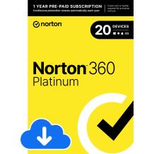 Norton PLATINIUM 21453462, 1 gads, 1 lietotājs, 20 ierīces, 100 GB mākoņkrātuves dublējums, jauni atjauninājumi