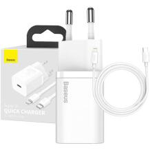Baseus Super Si Greitas Įkroviklis 1C 20W TZCCSUP-B02, AC 100-240V, 1m, USB-C į Lightning, 20W Max, PVC