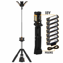 JCB Tri-Fold Konnect torņa LED darba gaismeklis būvlaukumiem 8400lm 3 galvas 360° 18V vai 110/240V 2.4m statīvs IP54 JCB-SL-TRI-FOLD