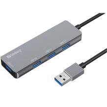 Sandberg USB centras 333-67, 1xUSB 3.0, 3xUSB 2.0, 5000 Mbit/s, aliuminis, pilkas, 4 prievadai