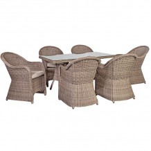 Sodo baldų komplektas TOSCANA stalas ir 6 kėdės (10522) 140x80xH73cm, aliuminio rėmas su plastikinėmis vytelėmis, pilka K10524 HOME4YOU