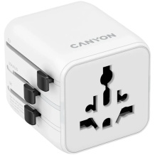 Compact travel power adapter with compatibility with EU UK US AUS sockets OnTour One White CNS-TA1005W CANYON
