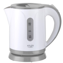 Elektriline veekeetja 850 W 08 L roostevabast terasest ja polüpropüleenist korpus 360° pöörleva alusega valge hall AD1371G Adler