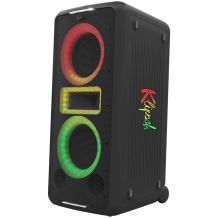 Kaasaskantav Bluetooth kõlar professionaalsete 8 tolliste wooferitega Ultra Bass režiimi RGB valgustuse DJ Party funktsioonide ja kuni 18 tunni aku kestusega New York Must 1073423 Klipsch