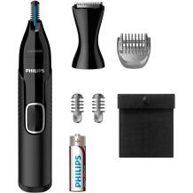 Philips триммер для носа NT5650/16, 3 насадки, нержавеющая сталь, батарея AA, моющийся, черный