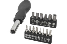 Kruvikeeraja bitipidajaga ja 15-osaline bitikomplekt, Pomocnik, P014K, 110 mm, PH ja SL bitikomplekt