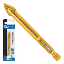 Klaasi ja keraamika puur 12mm HEX, GEKO, G39701L, Volframkarbiid, 4 lõikeserva
