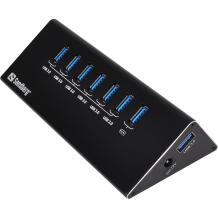Sandberg USB centras 133-82, 6xUSB 3.0 A, 1xUSB A įkrovimui 2,4A, 230V AC, 12V/3A, 7 prievadai