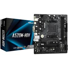 Asrock Emaplaat A520M-HDV, AM4, DDR4 64GB, 2 DIMM, 1 M.2, 1 SATA III, 1 HDMI, 1 D-Sub, 1 DVI-D, 1 PS/2, 1 COM, 1 RJ-45, 4 USB 3.2