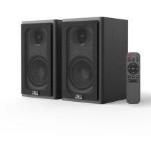 Laudberg XS1B grāmatu plaukta skaļruņi, 80W, melna, 4 collu zemfrekvences, 1 collu augstfrekvences, Bluetooth 5.3, RCA, USB DAC