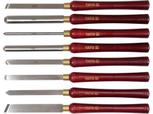 Koka griešanas instrumentu komplekts 8 gab., YT-62780, HSS 4341, 3 x griezējs, 2 x slīpēšanas kaltis, 1 x skrāpis, 1 x detaļu griezējs.