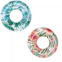 Bestway Надувное кольцо Tropical Palms 8982183, Ø 119 см, Ø 106 x 27 см, ПВХ, предохранительный клапан, заплатка для ремонта