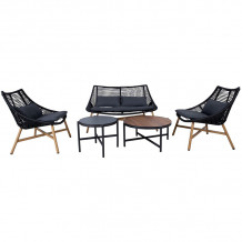 Комплект садовой мебели HELSINKI диван, 2 стула и 2 стола, алюминиевая рама с плетеной черной веревкой 20531 HOME4YOU