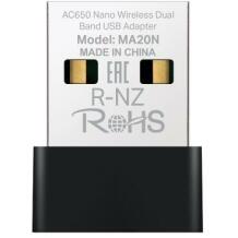Mercusys беспроводной сетевой адаптер MA20N, 650 Мбит/с, USB Type-A, Dual-band (2.4 GHz / 5 GHz), WPA2-PSK/WPA3-PSK