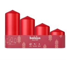 Bolsius Sveces 37006841 4 gab. Ø120, 100, 80, 60x48mm sarkanas, cietas, bez smaržas, vegānisks augu vasks