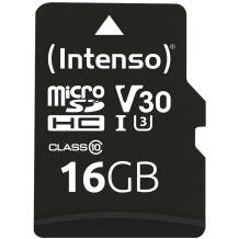 Intenso mälukaart microSDHC 3433470 16 GB, lugemiskiirus 100 MB/s, kirjutamiskiirus 45 MB/s, UHS 3, V30, adapter