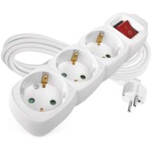Emos Ilgintuvas P1323R, 3m, 3 lizdai, jungiklis, baltas, PVC, 1,5mm2, 3680W, vaikų apsauga