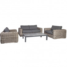 Sodo baldų komplektas CALISTA su pagalvėmis, stalu, sofa ir 2 kėdėmis, aliuminio rėmu, plastikine vytele 28351 HOME4YOU