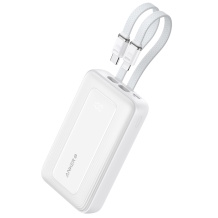 Kompakts un praktisks premium ārējais uzlādes akumulators ar 2 iebūvētiem USB-C un Lightning kabeļiem 10000 mAh 30 W balts A1680H21 Anker