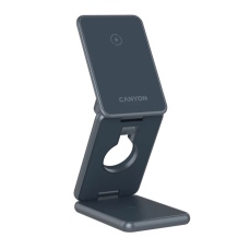 Компактное складное беспроводное зарядное устройство с быстрой зарядкой 15 Вт и функцией 3 в 1 OnCharge 309 Metal CNS-WCS309M CANYON